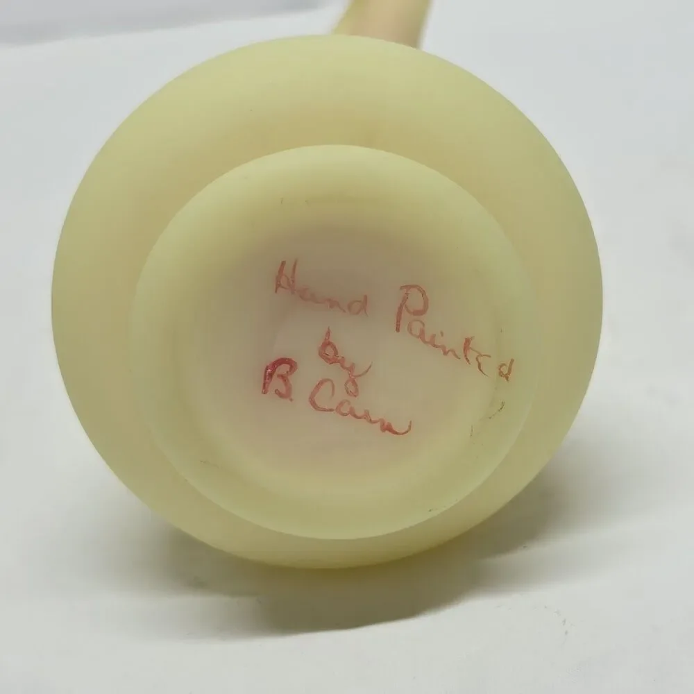 Fenton‎ Custard Burmese Uranium Rose Cruet Hand Painted Vintage 70s Glows in UV